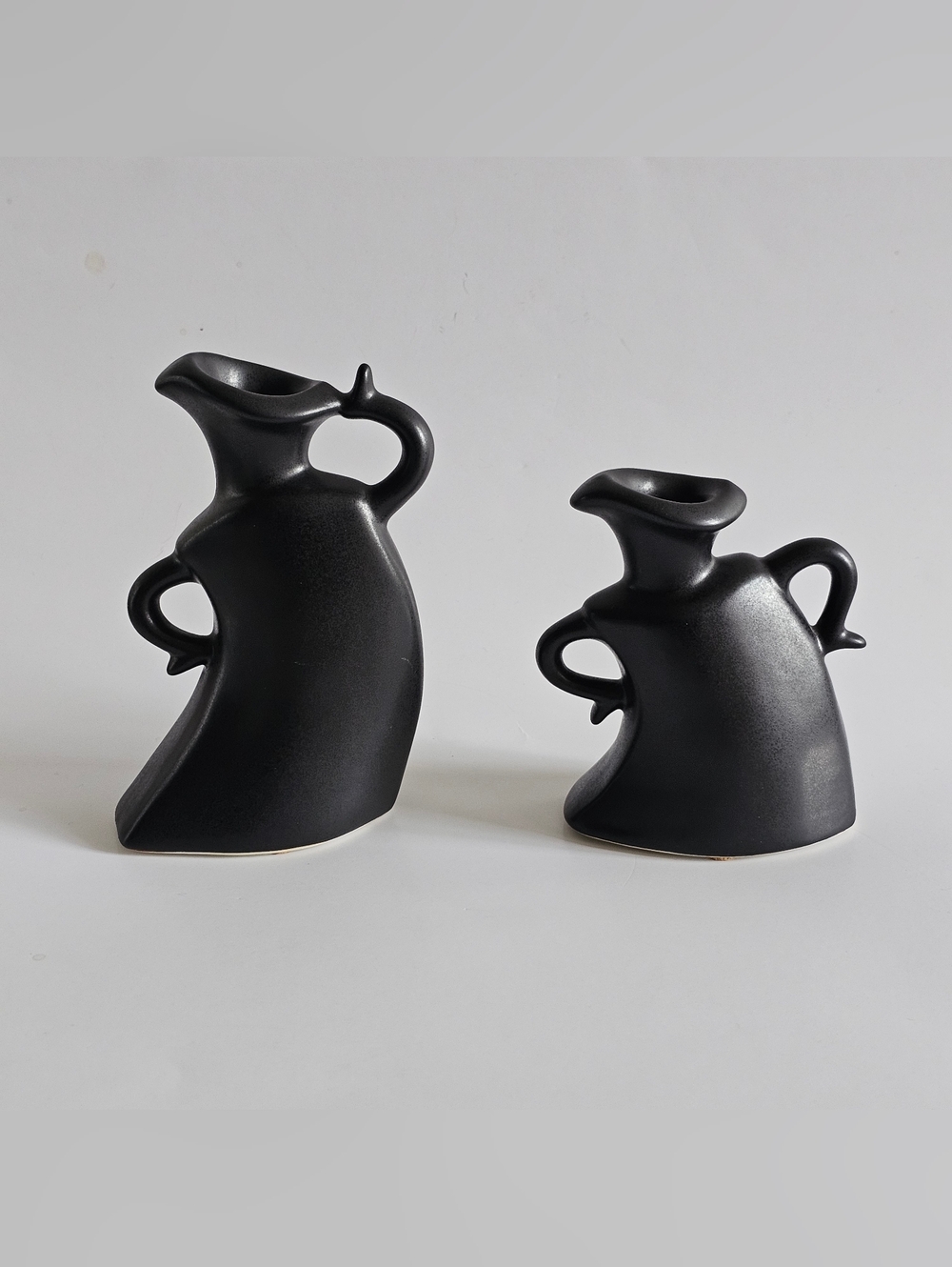 VTG Michael Lambert Dancing Signed Black Pottery Candlestick Holders Pair